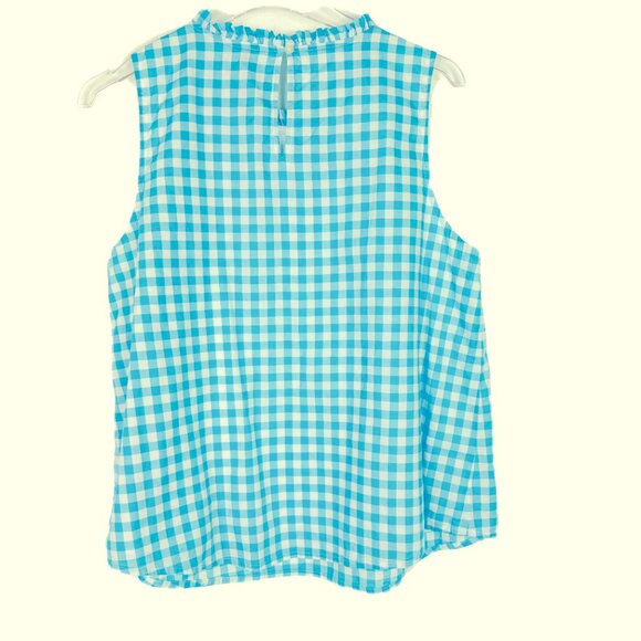 J. Crew Factory High-Neck Swing Top Sleeveless Blue Gingham Size Medium M - Picture 8 of 11